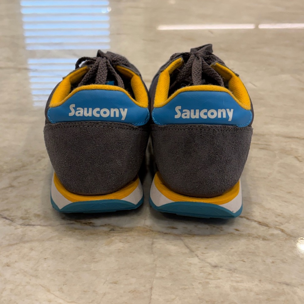 Saucony Retro Low Top Sneakers Gray Blue Yellow Size 8 Lace Up Running Y2K Pop - Picture 4 of 10